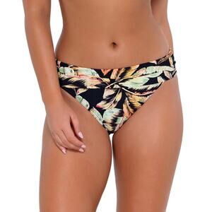 Sunsets Escape Retro Retreat Black Tropical Floral Print Foldover Bikini Bottoms